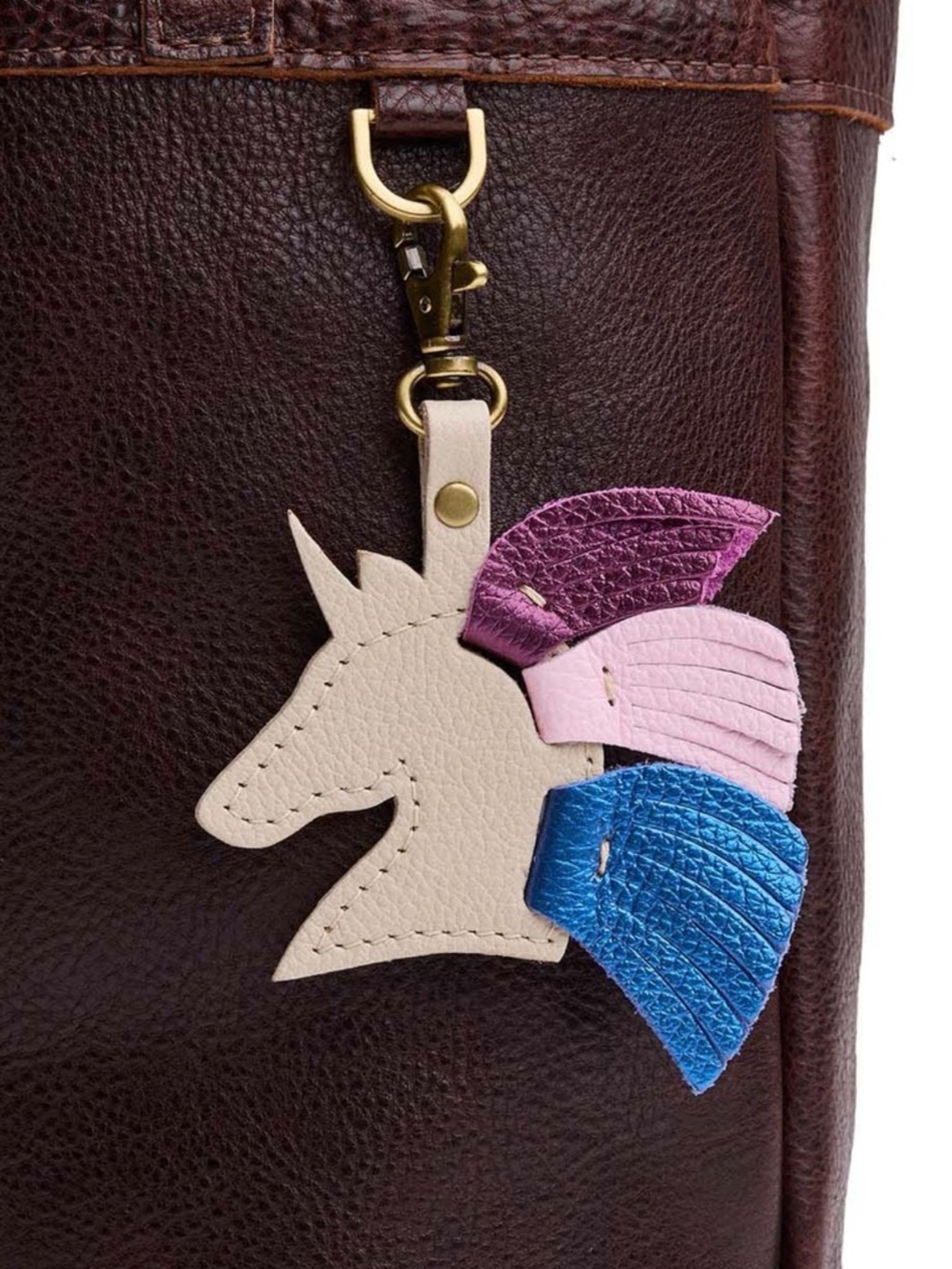 PLG Unicorn Keychain Bag Charm Lobster Clasp Pebbled Bone Blue Pink Purple - Picture 3 of 10